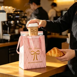 Custom Printed Non Woven Thermal Insulated Delivery Bag Cake Takeaway Food Cooler Bag with Loop Handle for Bakery Gift Boxes
