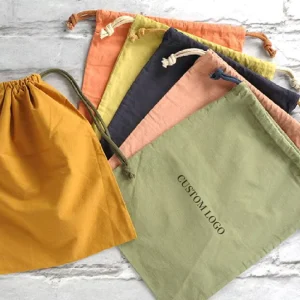 Custom Printed White Drawstring Pouches Cotton Cosmetic Jewelry Packaging Bags Canvas Tote Bag