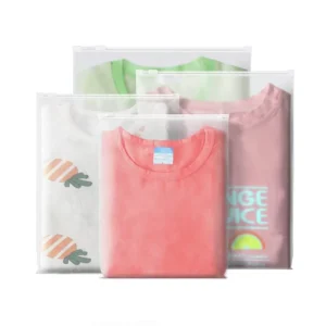 Custom Printing Garment T Shirt Swimwear Packaging Transparent Frosted Zipper Slider Plastic Packaging Bags for Clothes