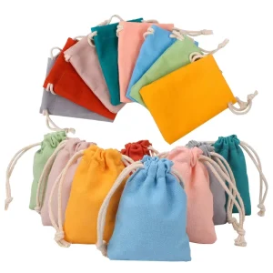 Custom Recyclable Colored Cotton Drawstring Jewelry Gift Packaging Storage Bags for Craft & Candle Use