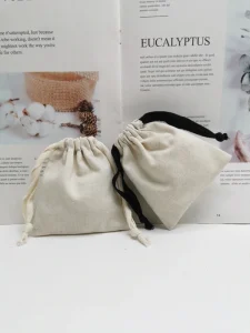 Custom Recyclable Cotton Canvas Drawstring Pouch Bag with Screen Printed Logo for Jewelry Gift Packaging Made in China