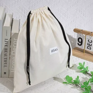 Custom Recyclable Cotton Gift Packaging Bag Organic Thin Muslin Shoe Clothes Handbag Dust Drawstring Shopping Bag