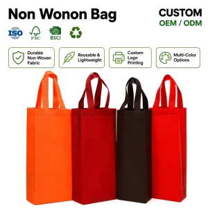 Custom Recycled Non Woven Durable Wine Bags Thickened Fabric Single Bottle Handle for Holiday Gift Packaging Factory Supplier