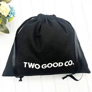Custom Size Storage Cotton Bag Drawstring Sack Muslin Drawstring Pouch Black Screen Printing Gift Packaging Craft Bag Recyclable
