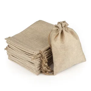 Custom Sized Gift Pouch Bags Packaging Jute Burlap Storage Bags Cotton Linen Drawstring Bags