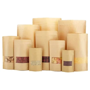 Custom Stand Up Kraft Pouch Bolsas De Papel Personalizadas De Cuero De Vaca Autosuficientes Bolsas Papel Kraft