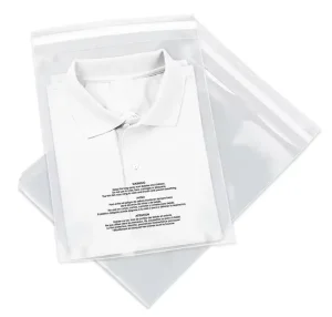 Custom Universal Plastic Self Seal Clear Poly Bags with Suffocation Warning for Clothes Clothing Packaging Textile with Own Logo