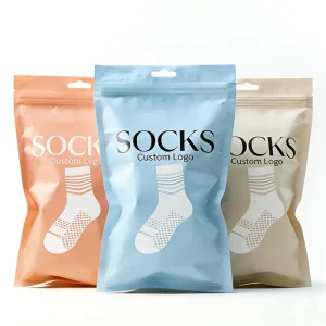 Custom Zipper Plastic Bag With Tear Notch for Stockings Underwear Socks Packaging Ziplock Pouch Design Clothing Storage