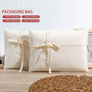 Custom logo Textile Packaging Cotton Pouch Bag Eco Friendly Cotton Envelope Dust Bag for Purse Bag Shoe