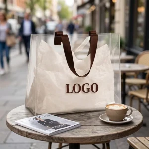 Custom logo Toiletries Packaging Transparent Jelly Clear Beach Gift PVC Shopping Tote Bag for Clothing Packaging