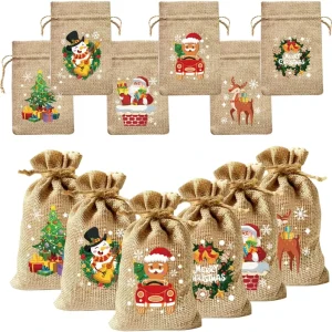 Customizable Jute Burlap Bags Small Natural Jute Linen Drawstring Gift Candy Pouches