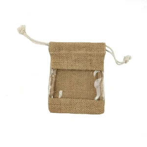 Customizable Jute Sack Pouches with PVC Window for Displaying Contents Ideal for Packaging and Gifts