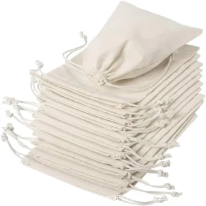 Customizable Logo Organic Cotton Drawstring Bags for Coffee Beans White Recyclable Washed Friendly Pouches for Shopping Packing