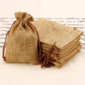 Customizable Natura Jute Drawstring Bags Recyclable Hot Stamped Silk Screen Printed Household Use Reusable Small Grocery Wig