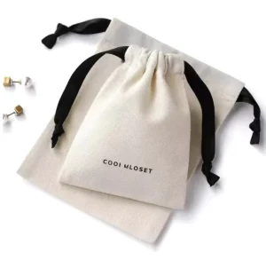 Customized 7*7cm Jewelry Cosmetics Drawstring Beige Cotton Dust Gift Bags