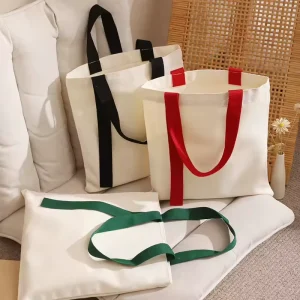 Customized Color Eco friendly Long Plain Cotton Packaging Bag Organic Reusable Canvas Tote Bag for Shopping Storage