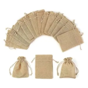 Customized Eco Friendly Durable Jute Gift Pouch Bags with Window for Tea Packing and Storage
