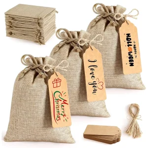 Customized Eco Friendly Linen Drawstring Bag Natural Environmentally Friendly Jute Material Custom Logo for Candy Gift Packaging