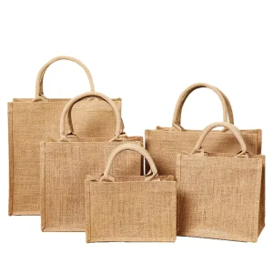 Customized Eco friendly Durable Jute Tote Bags Reusable Hand Held Gift Packaging Custom Logo Shoulder Shopping Bags