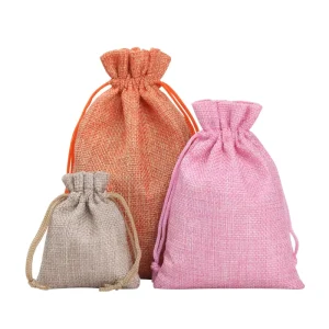 Customized Linen Drawstring Pocket Bag for Jewelry Stock Storage Recyclable Dustproof Stamping Eco-Friendly Textile Packaging