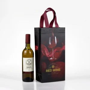 Customized Logo PP Non Woven Wine Gift Bag with Divided Compartments for 2 Bottles