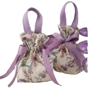 Customized Logo Recyclable Flower Printed Drawstring Pouch New Design Cotton Wedding Candy Canvas Sachet Gift Bags