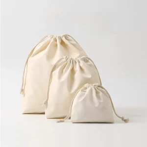Customized Logo Recycled Natural Canvas Cotton Drawstring Bag Pouch Small Muslin White Cloth Double String Dust Bag for Jewelry