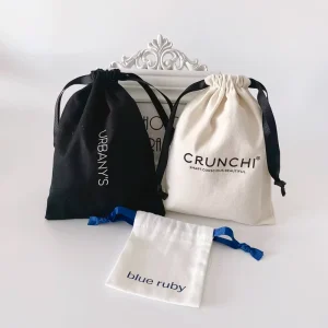 Customized Organic Promotional White Black Cloth Canvas Cotton Drawstring Bag Gift Packaging Pouch