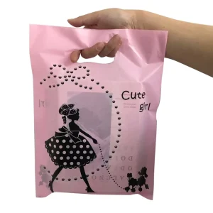 Customized Packing Shopping Bags PE Fold Over Die Cut Handle Custom Retail Merchandise Plastic Screen Printing