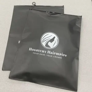 Customized Print Packaging Bag for Clothes, Black Color Durable Ziplock Zipper Bag PVC Ring for Jeans T-shirt Hoodies