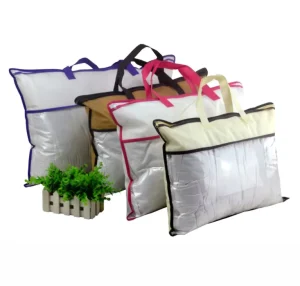 Customized Recyclable PVC Non Woven Square Bottom Pillow Bag with Zipper Top 80g Thickness for Home Textile