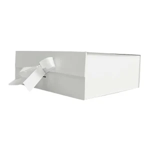 Customized Recycled Materials Portable One piece Rigid Box with Magnetic Closure and Ribbon Bow Holiday Gift Box