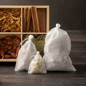 Disposable Food Grade Non Woven Plastic Tea Bags with Drawstring Empty Tea Infuser Bags for Herbal Tea