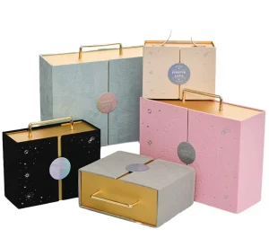Double Door Flip Top Biodegradable Recyclable Cardboard Gift Box with Embossed Gold Foil Custom Logo Design for Valentine’s Day