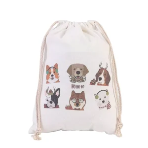 Double String Cotton Drawstring Bag Cotton Fabric Custom logo Drawstring Pouch Packaging Bags