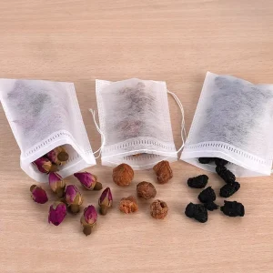 Drawstring 100% Biodegradable PLA Corn Fiber Bath Tea Bags Non Woven Fabric for Medicinal Herbs Mixtures in Bags