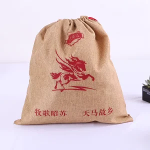 Drawstring Closure Printed Jute Bag Lightweight Pouch Bag for Heritage Souvenir Storage Festival Gift Packaging