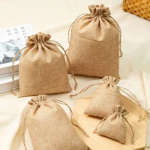 Durable 15*20cm Burlap Jute Drawstring Bag with Eco Friendly Non Woven Lining Linen for Gift Storage Packaging Textile Packaging