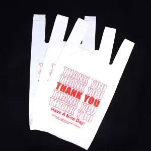 Durable White Thank You T Shirt Vest Bag With HDPE Material Gravure Printed Custom Logo Eco Friendly Food Grade Safe