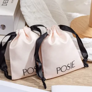 Eco Custom Logo Small Business Drawstring Silk Gift Bag Satin Jewelry Pouch Satin Textile Packaging Bag