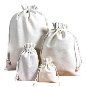 Eco Friendly 100% Cotton Drawstring Pouch Custom Logo Reusable Cotton Bag for Gift Jewelry Wedding OEM