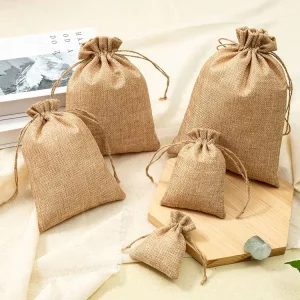 Eco-Friendly 7*9cm Jute Drawstring Bag Customized Color Logo for Gift Giving Sustainable Textile Packaging Via Silk Screen