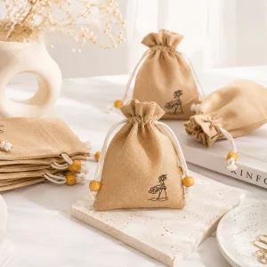 Eco Friendly Custom Linen Drawstring Bag Jute Pouch for Wedding Favors Jewelry Gift Packaging