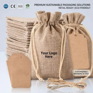 Eco-Friendly Custom Logo Nature Color Jute Pouch Gift Jewelry Packing Storage Hessian Hemp Drawstring Bag Daily Use