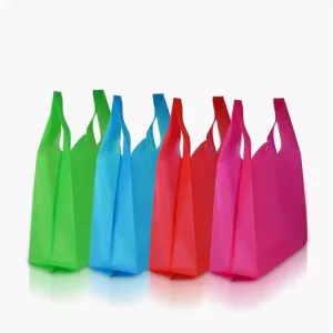 Eco Friendly Custom Reusable Recycled Durable Non Woven Handled Multi color Vest Carrier Bag for Shopping