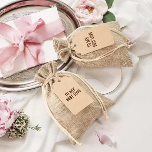 Eco Friendly Natural Candy Gift Packaging Linen Pouches Jute Drawstring Bag with Custom Logo
