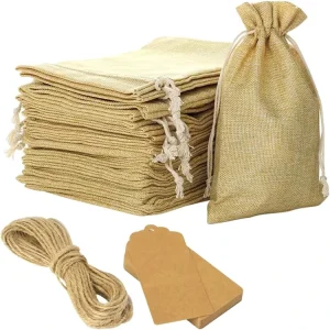 Eco Friendly Natural Color Jute Gift Bag Burlap Drawstring Bag Hessian Packaging Bag