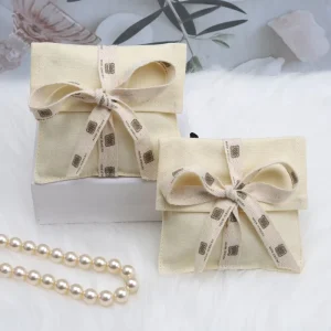 Eco Friendly Natural Cotton Flap Packaging Bag With Ribbon Custom Logo Printed Cotton Canvas Envelope Jewelry Dust Pouch