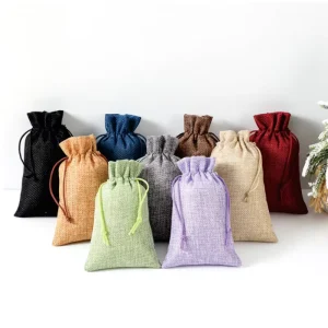 Eco Friendly Natural Jute Pouches Small Drawstring Jewelry Sack Gift Shopping Bag
