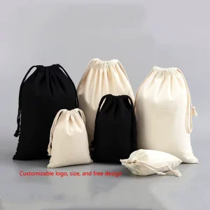 Eco-Friendly Organic Cotton Bag Customizable with Logo – Drawstring & Dust Bag for Retail Packaging, Canvas Pouches